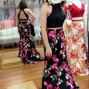 2 piece floral prom dress
